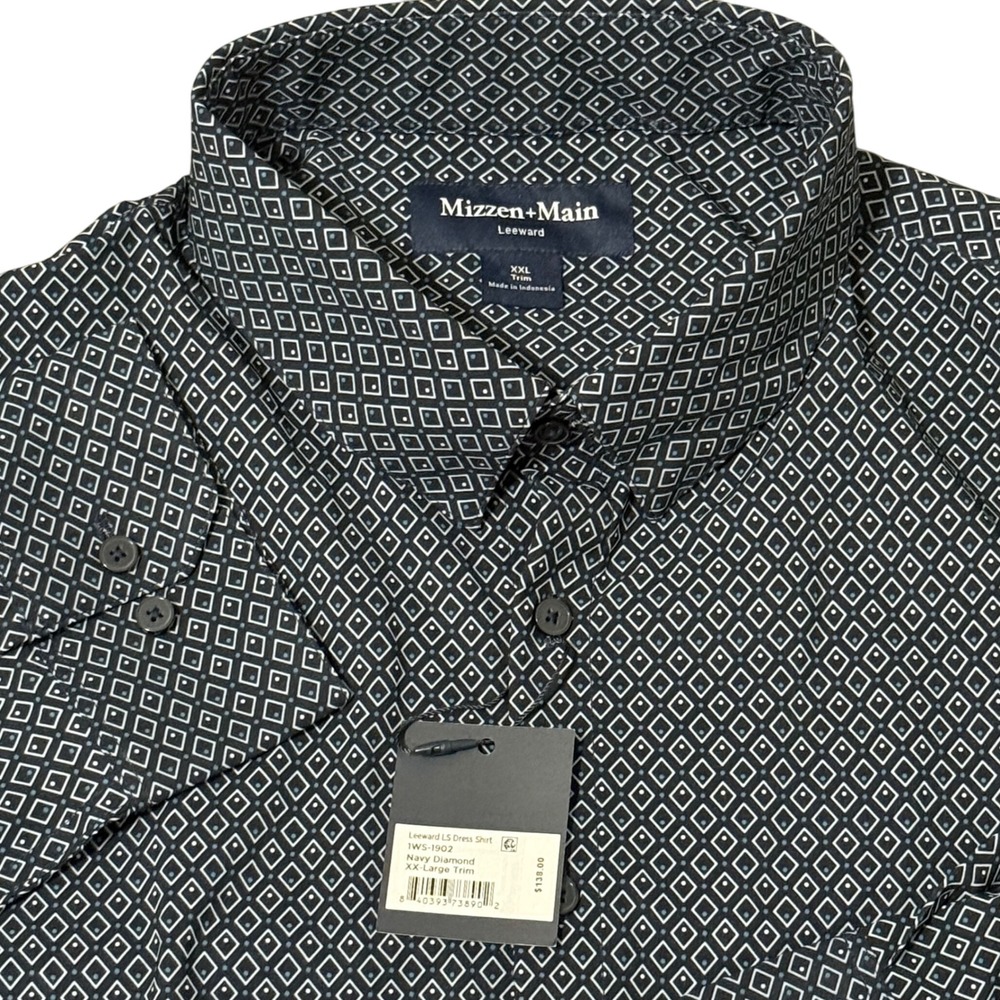 Mizzen Main Leeward XXL Trim Navy‎ Diamond Print Dress Shirt Men